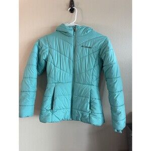 Columbia Aqua Puffer Jacket Hooded Zip Girls M (10/12) 100% Polyester